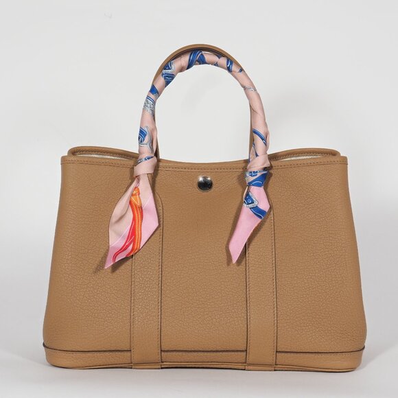 Hermès Garden Party 30 Gold Negonda Leather Tote with LV Twilly - Picture 2 of 14